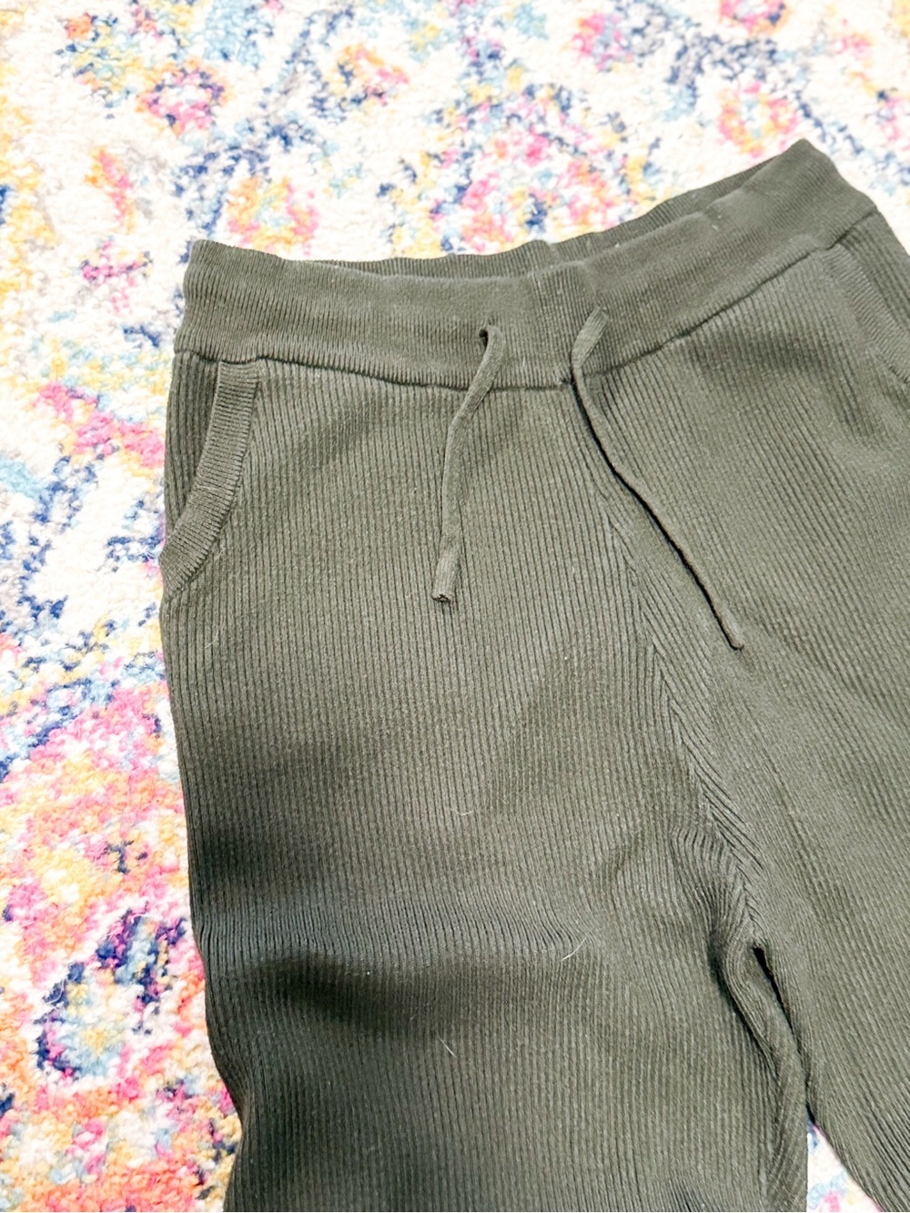 Army Green Ribbed Jogger Sweater Pants - Picture 2 of 5